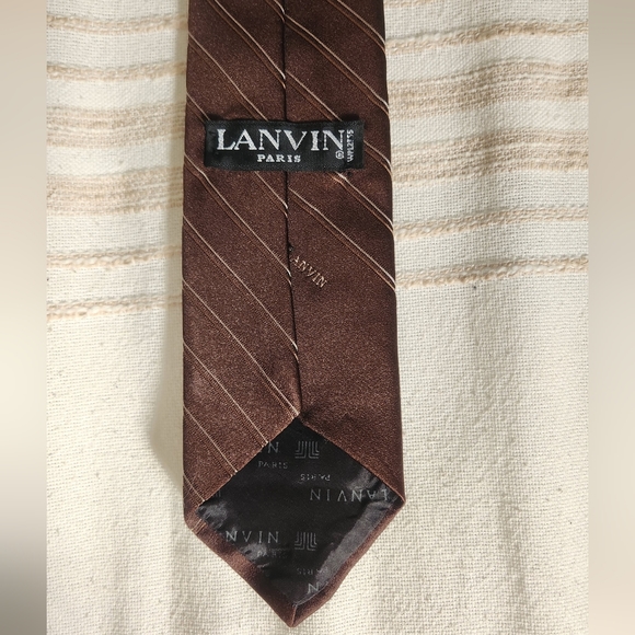 Vintage Lanvin Silk Brown Striped Tie - Picture 2 of 6